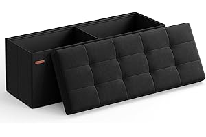 SONGMICS Mazie Collection - Banc de Rangement, Repose-Pieds Pliable de 110 cm, Bout de Lit, Montage Facile, pour Salon, Chambre, Entrée, Noir d'encre LSF077B01V1