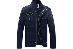 WenVen Chaqueta Militar Otoño Chaqueta de Algodón Clásica al Aire Libre Cazadora Aviador Ligera Entretiempo Chaqueta Cuello Alto Sahariana Hombre