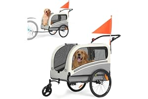 Fiximaster Remorque de vélo XXL 2 en 1 pour Chien - Remorque Pliable pour Chien avec Ouverture de Toit, réflecteurs et Bandes réfléchissantes, attelage de vélo Universel, poignée réglable en Hauteur