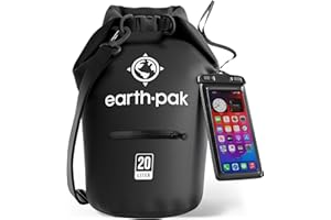 Earth Pak – Wasserdichter Packsack mit Schultergurt und wasserfester Handyhülle – Ideale Rolltop Tasche beim Kajak Fahren, Wandern, Camping, Angeln, Bootfahren und Rafting