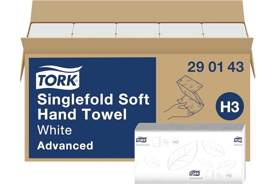 Tork weiche Zickzack Papierhandtücher Advanced 290143 - H3 Falthandtücher für Papierhandtuchspender - saugfähig und reißfest, 2-lagig, weiß - 15 x 250 Tücher | Advanced - H3 Falthandtücher für Papierhandtuchspender - saugfähig und reißfest, weiß