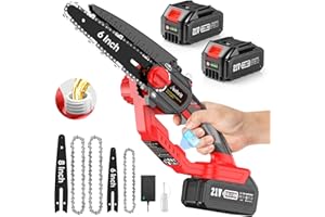 Mini Tronçonneuse 8 et 6 Pouces, Avhrit Tronçonneuse à Batterie Sans Fil, 8000 mAh, Moteur Sans Balais, Réglage de la Chaîne Sans Outil, Pompe à Huile, Écran D'affichage Numérique, Déflecteur Épaissi