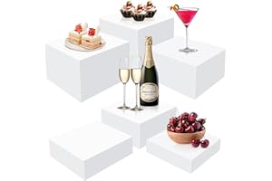 KoreTech 6Pcs Acrylic Boxes for Display Cube Riser Display Cases Acrylic Square Cube Display Base, White