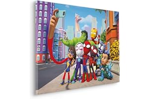 Komar Quadro su telaio, immagine Spidey and His Amazing Friends Selfie, dimensioni 40 x 30 cm, immagine su tela, per cameretta dei bambini, Marvel, multicolore