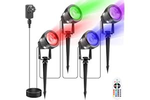 VOLISUN RGB Spot LED Extérieur, 4 Pièces Étanche IP65 Éclairage Spot Extérieur, 17M Spot Exterieur LED pour le Jardin Extérieur, Le Patio, Les Arbres et La Pelouse