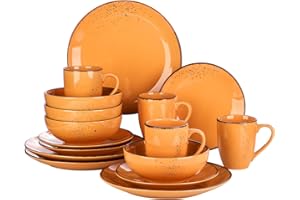 vancasso Navia Jardin Dinner Set, Stoneware Vintage Look Orange Dinnerware Tableware, 16 Pieces Dinner Service Set for 4, Include Dinner Plate, Dessert Plate, Cereal Bowl and Mug