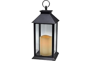 YAKii Hanging Glass Panes Lantern Portable Led Candle Light Operated by 3AAA Batteries for Garden Yard, Indoor & Decoration(Black)