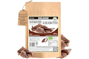 ‎EDELMOND Schwarze Bio-Kakaobutter – Intensiv aromatisch, vegan & naturbelassen | Für Kuvertüre, Backen, Kochen, DIY | Dünnflüssiges Kakaoöl, Low Carb & handgemacht (175 g)