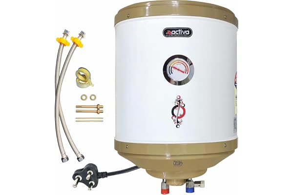 ACTIVA 15 ltr Storage 2 Kva Special Anti Rust Coating .7MM Pure SS Tank Geyser with Temperature Meter Abs Top Bottom Ivory with Free Installation Kit and adjustable outer thermostat 5 years warranty