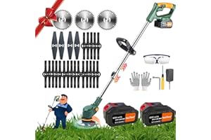 YUEWXTER Akku Rasentrimmer (21V 2x4.0Ah Akku und Ladegerät, Verstellbarer Teleskop-Führungsholm und Zusatzhandgriff, includes 3 Types of Blades) freischneider ​akku