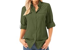 Asfixiado Damen Hemdbluse UV Shirt UPF 50+ Safari Kleidung Wanderbluse Damen Outdoor Cooling Quick Dry Sonnenschutz Langarm Luftiges Hemd
