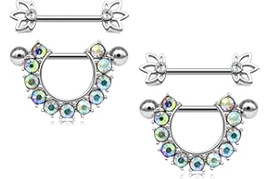 Mayhoop 14G Piercing Pezón Acero quirúrgico Corazón Ópalo Mariposa Gato Diamante Pezón Piercing Joyería para Mujeres