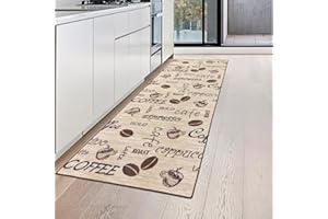 ‎TEPPICH-TRAUM Teppich-Traum Kaffee Küchenläufer beige mit Gelrücken und Schriftzug in braun, 80 x 150 cm