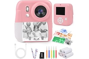 Ambesty Aparat dziecięcy z natychmiastowym zdjęciem, 2,4 cala, dla dzieci, z kartą 32 G i papierem fotograficznym, aparat cyfrowy 1080p HD, prezent dla chłopców i dziewczynek w wieku 3-12 lat (różowy