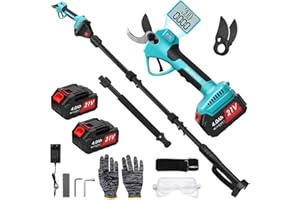 Panthem Coupe-branches sans fil 2 en 1 et sécateur électrique télescopique compatible avec Makita 18 V, portée maximale de 4,1 m, ouverture de coupe de 43 mm, 2 batteries 4000 mAh