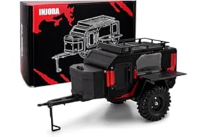 INJORA Off-Road-Camping-Anhänger für TRX4M SCX24 1/18 1/24 RC Crawler (Schwarz Rot)