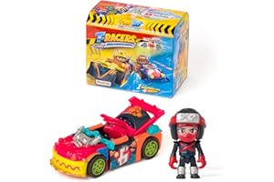 T-RACERS Serie FIRE&ICE – Coche de carrera y piloto sorpresa coleccionable, desmontable por partes y con piezas intercambiables