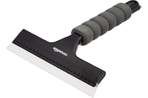 Amazon Basics Rasqueta limpiacristales con mango, para ventanas, cristales, espejos y ventanas de coches, Negro