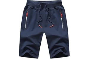 JustSun Mens Shorts Casual Sports Joggers Shorts with Elastic Waist Zipper Pockets