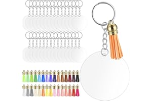 Cbofeixg 30 Pcs Acrylic Keyring Blanks, Clear Round, DIY Craft Kit, Transparent