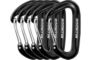 ROONTIN 5 Moschettoni professionali in alluminio 12KN per outdoor - Ganci a D resistenti per campeggio, trekking e organizzazione attrezzatura con chiusura a molla sicura