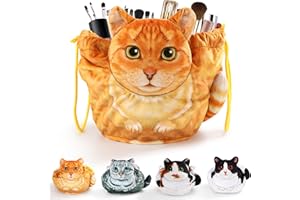 OPENHAHAHA Cat Drawstring Makeup Bag,Flat Lay Make Up Bag,Portable Travel Cosmetic Bag Storage Organiser,Bag for Purse,Cat Gifts for Women/Girls/Cat Lovers