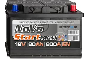 ‎BATTERIE24.DE NoVo AGM Autobatterie 80Ah 12V, auslaufsicher, überlegene Leistung, geeignet für hohe Anforderungen