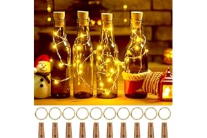 Fulighture Bottle Lights with Cork 10 Pack, Copper Wire with 20 Small LEDs 2M String Lights, Battery Operated Wine Bottle Fairy Lights, for DIY Christmas Party Bedroom Wine Glass, Warm White