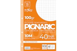 Pigna, Paquet de 40 4 trous, classement, bande latérale renforcée, feuilles avec trous renforcés, papier 100 g/m², feuilles A4, 21x29,7, 0Q, quadrillé 5 mm. avec marge