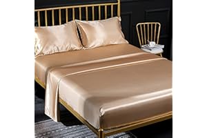 JEMIIPEE 4 Pezzi Completo Lenzuolo Letto Matrimoniale, 1 x Lenzuola Sotto con Angoli Tinta Unita 180x200 cm con 1 x Lenzuolo Piatto e 2 x Federe, Biancheria da Letto in Raso, Bronzo