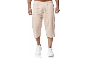 Remxi Męskie lniane szorty 3/4 luźne spodenki o luźnym kroju letnie spodnie cargo na co dzień