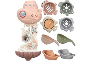 AESTEMON Jouets de Bain pour Bebe, Jouet Bain Bebe 1 an, Jeux de Bain Bébé Enfant 1 2 3 Ans, Jouets d'Éveil Cadeau Bebe 1 an pour Garçons et Filles avec Mignons Engrenages et Tasses d'animaux Marins