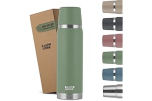 Campo Libre. Jaco® Thermoskanne 1L, 750ml, 500ml I Thermos mit Becher I Unsere Thermosflasche mind. 24h heiß I Isolierkanne mit Doppelwandisolierung ist zu 100% auslaufsicher & recycelter Edelstahl