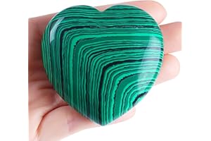 GUJOXILA 2.4" Malachite Crystal Large Heart Shaped Love Healing Crystals Gifts for Women Beginners Gemstones Ornaments Protection Polished Reiki Balancing Meditation Spiritual Stones