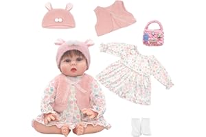 XERTEAM Vestiti per bambole da 50-56 cm, 5 pezzi eleganti e carini, tute rosa per bambole da 50-56 cm, con 1 vestito+1 gilet rosa+1 cappello di peluche+1 borsa + calzini, 50-56 cm, abiti per bambole da 50-56