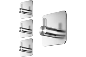 Menz Ganci Adesivi Bagno, Set di 4 - Adesivi Acciaio Inox di Alta Qualità, Appendi Porta Asciugamani Robusti, Appendi Accappatoio Bagno, Impermeabili per Cucina e Pareti, Argento