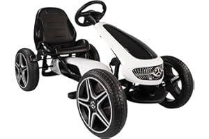Lemodo Go Kart Tretfahrzeug weiß – Kinderfahrzeug mit Handbremse verstellbarem Sitz, Mercedes Tretauto für Kinder von 3-8 Jahre, GoKart Pedalfahrzeug, Outdoor-Fahrzeug mit Pedalantrieb Soundlenkrad