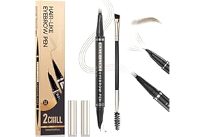 2CHILL 30° Curved Eyebrow Pencil, Magic 2 in 1 Eyebrow Pen Pro, Waterproof Eye Brow Pen with 4 Tips, Vivid Microblading Brow Pencils for Women, Last All Day Makeup (02 Brown)