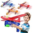 TODARRUN Airplane Launcher Toy,3 Pack LED Foam Glider Catapult Plane Toy for Boys,2 Flight Modes Indoor Outdoor Flying Toys Birthday Gifts for Boys Girls 3 4 5 6 7 8 9 10 11 12 Year Old