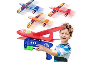 TODARRUN Airplane Launcher Toy,3 Pack LED Foam Glider Catapult Plane Toy for Boys,2 Flight Modes Indoor Outdoor Flying Toys Birthday Gifts for Boys Girls 3 4 5 6 7 8 9 10 11 12 Year Old