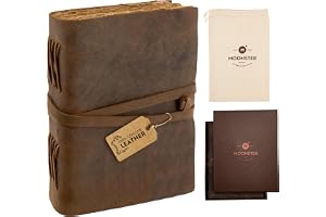 moonster Läder Anteckningsbok A6 [18x13 cm] Vintage Dagbok – Handgjord av Äkta Buffelläder med 240 Sidor 125 g/m² Träfritt Bo