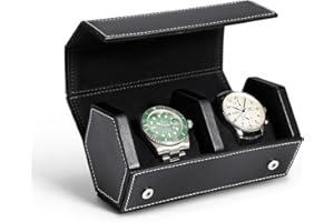 Siremig Watch Roll, Boîte de Montre 2 Montres, Sac de Voyage, Boîte de Nontre pour Hommes, Hexagonal Pu Montres Bobine en Cuir, Boîte de Rangement de Montre, Coussin Amovible