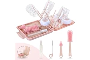 BELLEBEBE Set Scola Biberon con Spazzola - 6 in 1 Kit Scolabottiglie e Scovolino Biberon - Portatile e Pieghevole - Senza BPA