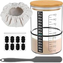 Kit Starter Per Lievito Madre 900ml - Contenitore In Vetro Con Coperchio In Legno, Termometro, Spatola In Silicone, Etichetta E Penna