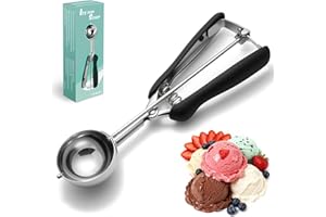 IBOPUXIU Eisportionierer, Eislöffel Portionierer aus 304 Edelstahl mit Auslöser (23x5cm), Eisportionierer Edelstahl Poliert, Melonenkugeln, Kartoffelpüree, Teig, Kuchen, Spülmaschinenfest (schwarz)