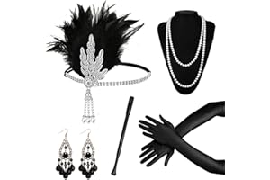 GRANTOP 1920 Accessories Set, 5pcs Great Gatsby Accessories with Headband Earrings Pearl Necklace Gloves Handheld Props, 1920s Flapper Costume Vintage Accessories for Women Girl