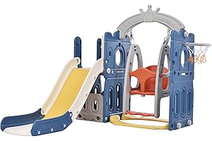 MAGIC ZC Baby Slide and Swing Set Toddler Climber Swing Set Freestanding Slide Baby Playground Activity Center Infant Playground Play Set Indoor Outdoor Long Slide Kid Play Equipment (Tower)