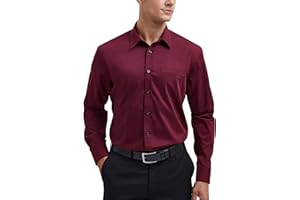 HISDERN Chemise pour Hommes à Manches Longues Chemise en Fiber de Bambou d'affaires Coupe Régulière Chemise décontractée sans Repassage avec Poche S-4XL