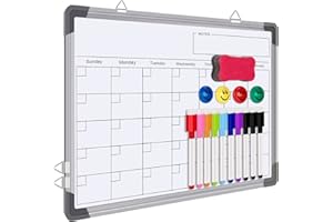 FINEW Lavagna magnetica 40 x 30 cm, bacheca, da appendere su entrambi i lati, con cornice in alluminio, con 10 pennarelli per lavagna bianca, 1 spugna, 4 magneti