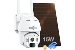 Hiseeu 【15600mAh Batteria】 3G/4G LTE Telecamera Solare Esterno da Senza Fili con Scheda SIM 15W Pannello Solare 2K PTZ Telecamera Senza Fili da Esterno, Visione Notturna a Colori, Rilevamento PIR